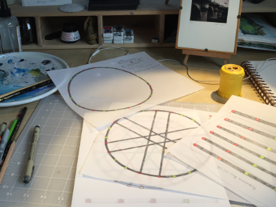 Early studio sketches for the dome's circular framework, dividing the form into structural sections