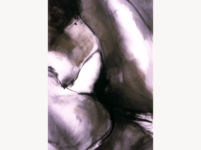 Abstract figurative charcoal drawing, dense overlapping gestural marks.